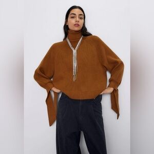 NWT Luxury Minimalist Cozy Streetwear Zara Long Sleeve Tie Turtleneck Top